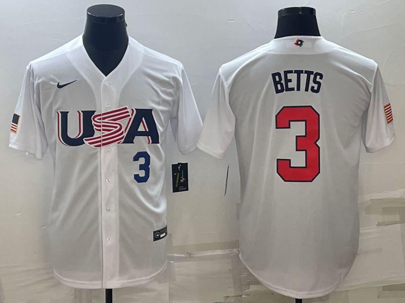 Men 2023 World Cub USA #3 Betts White Nike MLB Jersey1->more jerseys->MLB Jersey